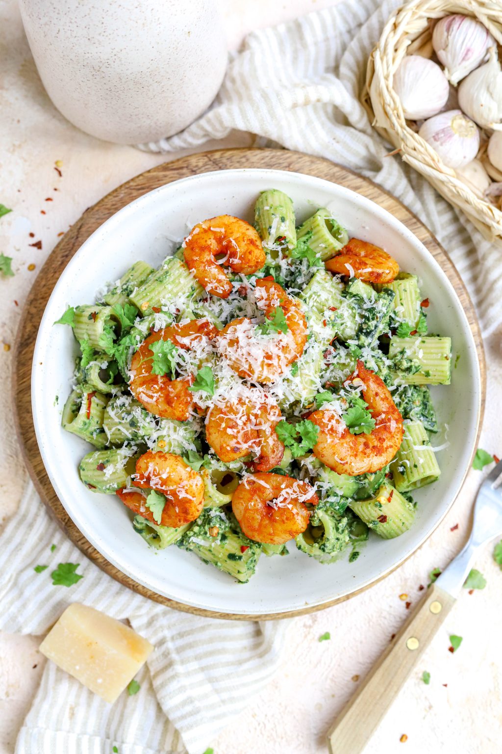 Spinazie pesto pasta met garnalen Food by Sann